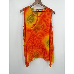 Golden Sea 3pc Skirt Set Women Small Tank Cardigan Skirt Orange Tropical Vacatio